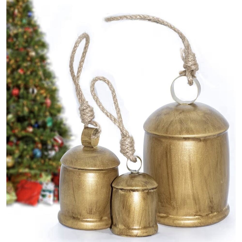 Rustic Metal Christmas Bells Set of 3 Farmhouse Hanging Door Tree Decor